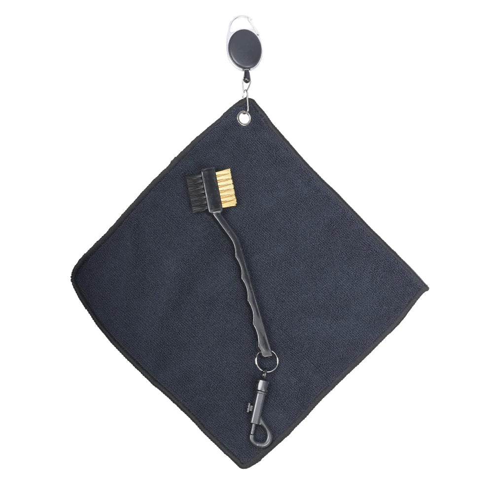 Oneside 25cm Golf Towel + Brush — Double-Sided Microfibre